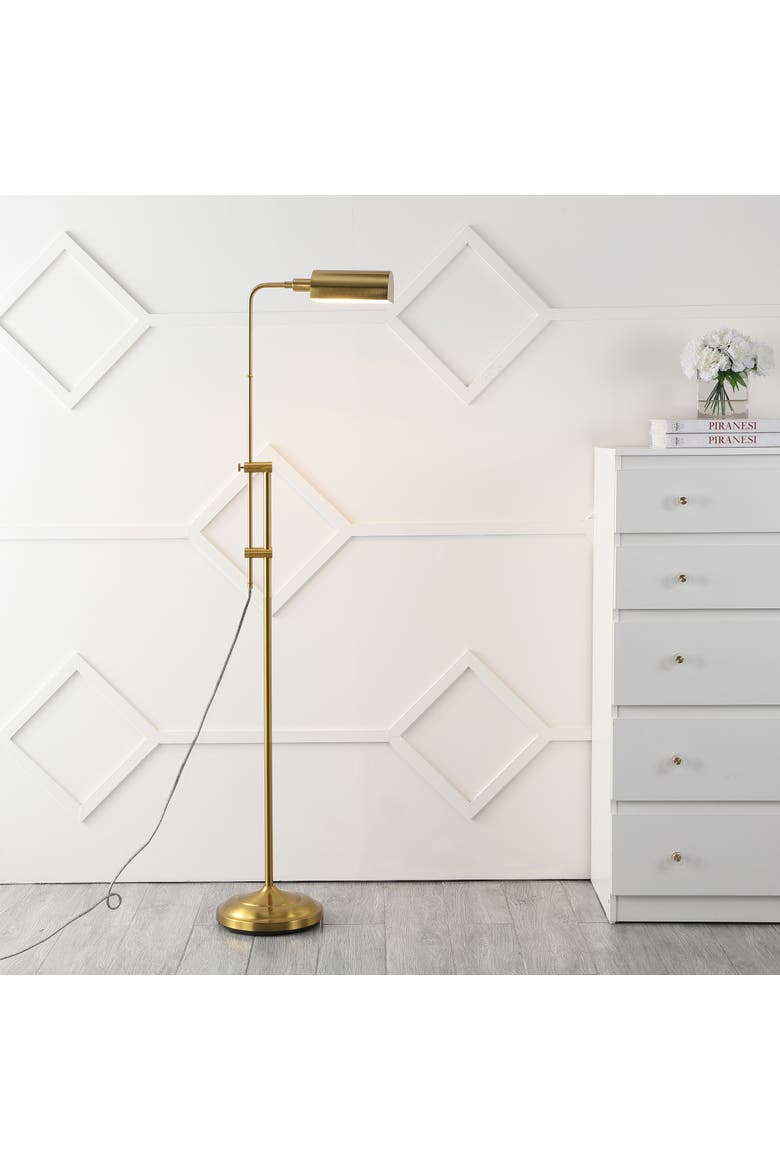 Zinnia 63" Industrial Minimalist Height-Adjustable Iron Pharmacy LED Floor Lamp, Brass Gold, Alternate, color, Brass Gold