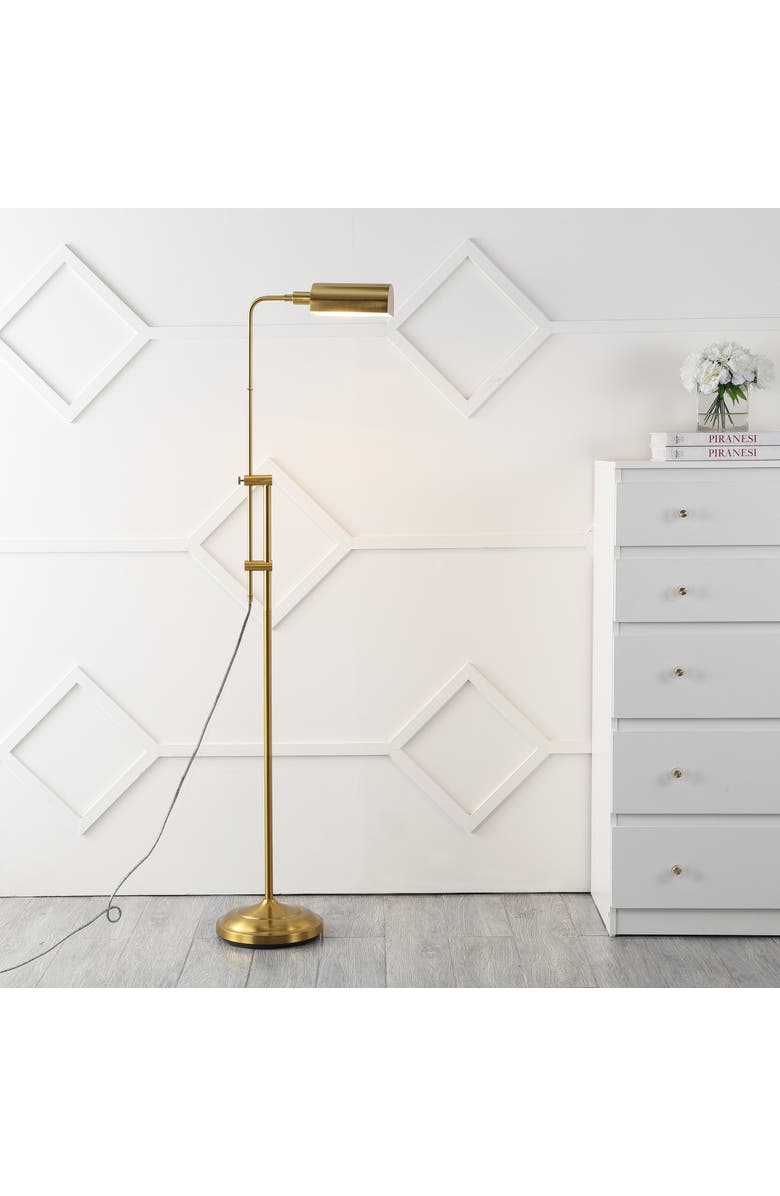 JONATHAN Y Zinnia 63" Industrial Minimalist Height-Adjustable Iron Pharmacy LED Floor Lamp, Brass Gold, Alternate, color, Brass Gold