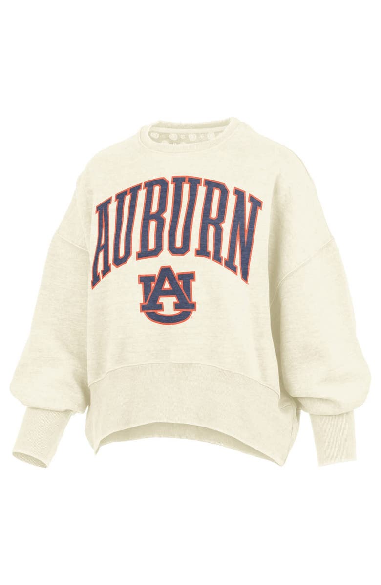PRESSBOX Women's Pressbox Natural Auburn Tigers Oversized Waist-Length Crewneck Sweatshirt, Alternate, color,
