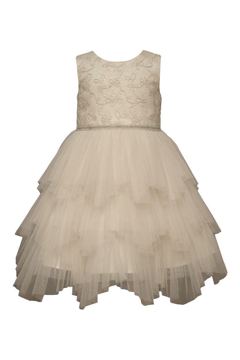 Kids' Sleeveless Tiered Mesh Dress, Main, color, IVORY GOLD