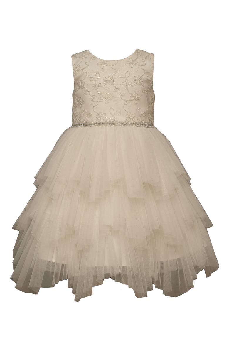 Iris & Ivy Kids' Sleeveless Tiered Mesh Dress, Main, color, Ivory Gold
