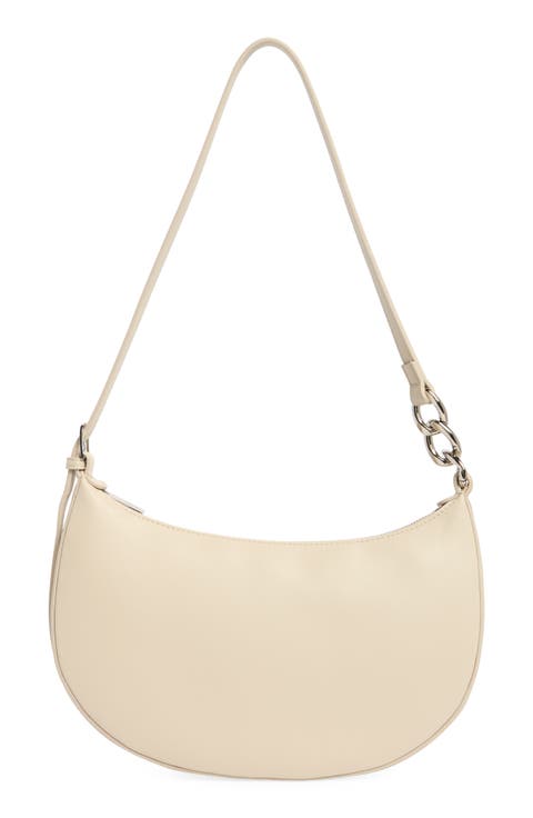 Chain Detail Crescent Hobo Bag