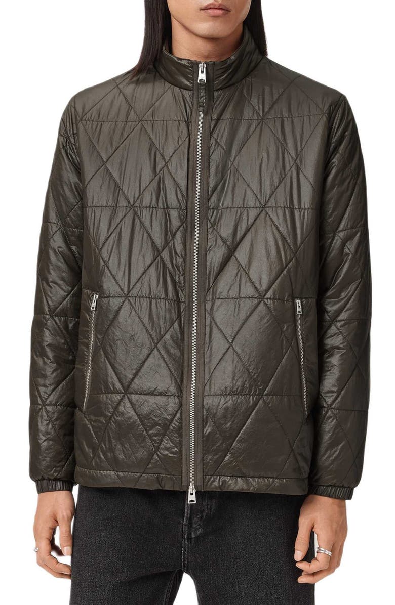 AllSaints Tribex Shiny Quilted Nylon Jacket, Main, color, Forest Green
