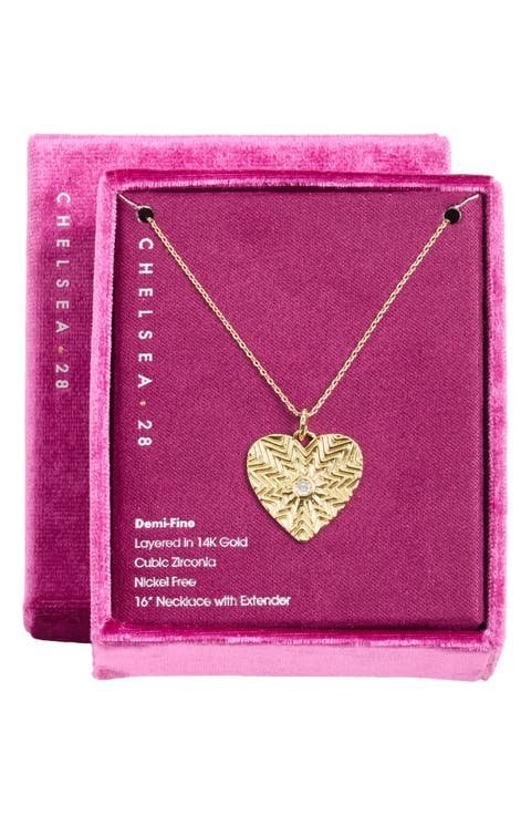 Cubic Zirconia Heart Burst Pendant Necklace