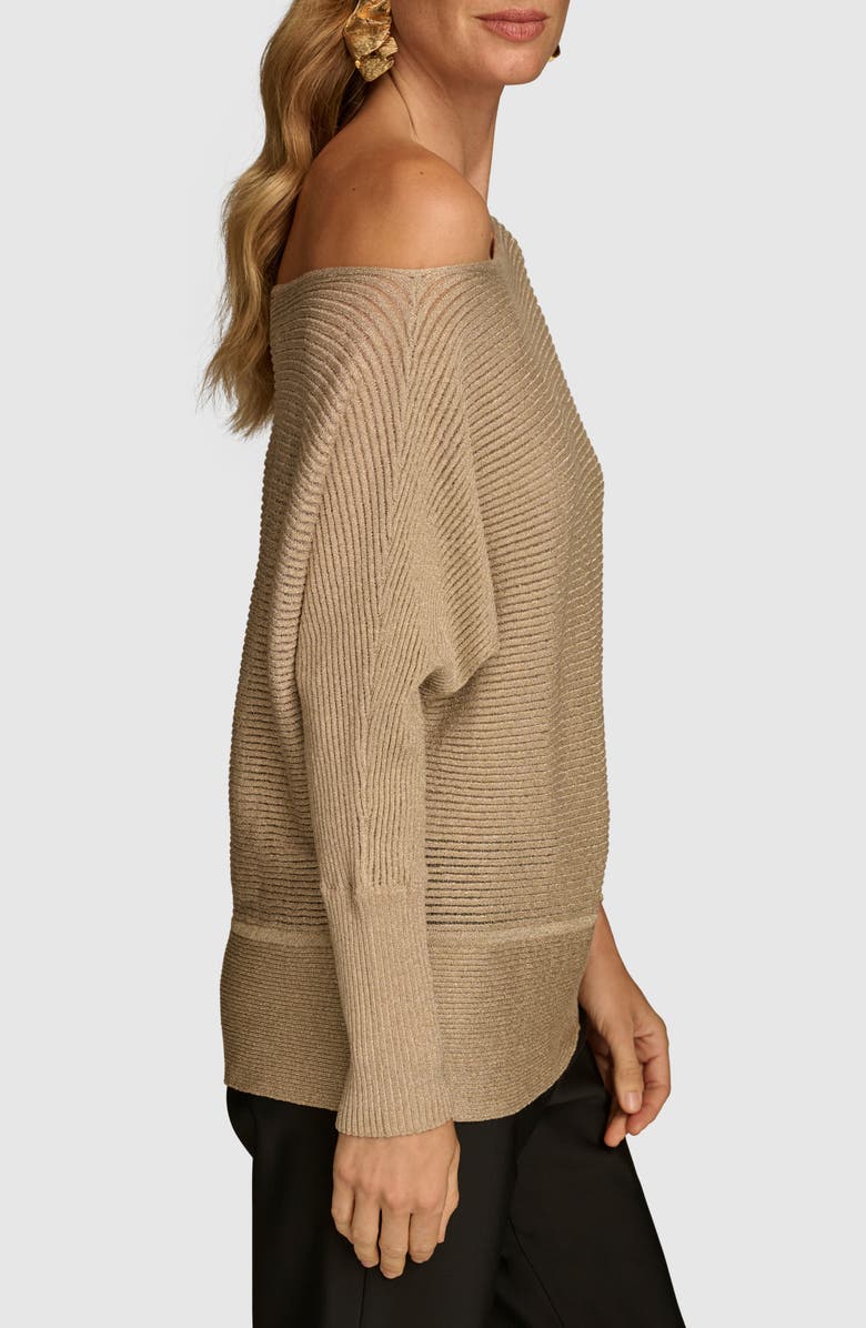 Donna Karan New York Metallic Rib One-Shoulder Sweater, Alternate, color, 