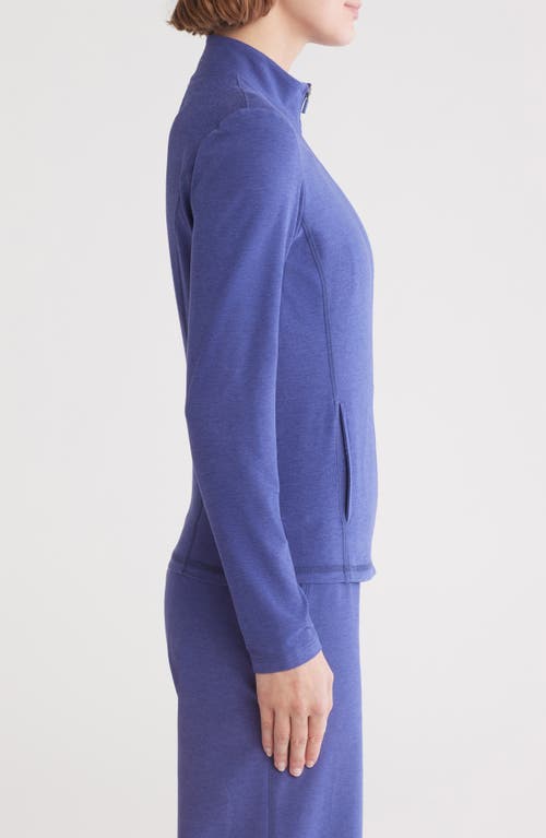 Beyond Yoga On The Go Mock Neck Jacket In Eternal Blue Heather