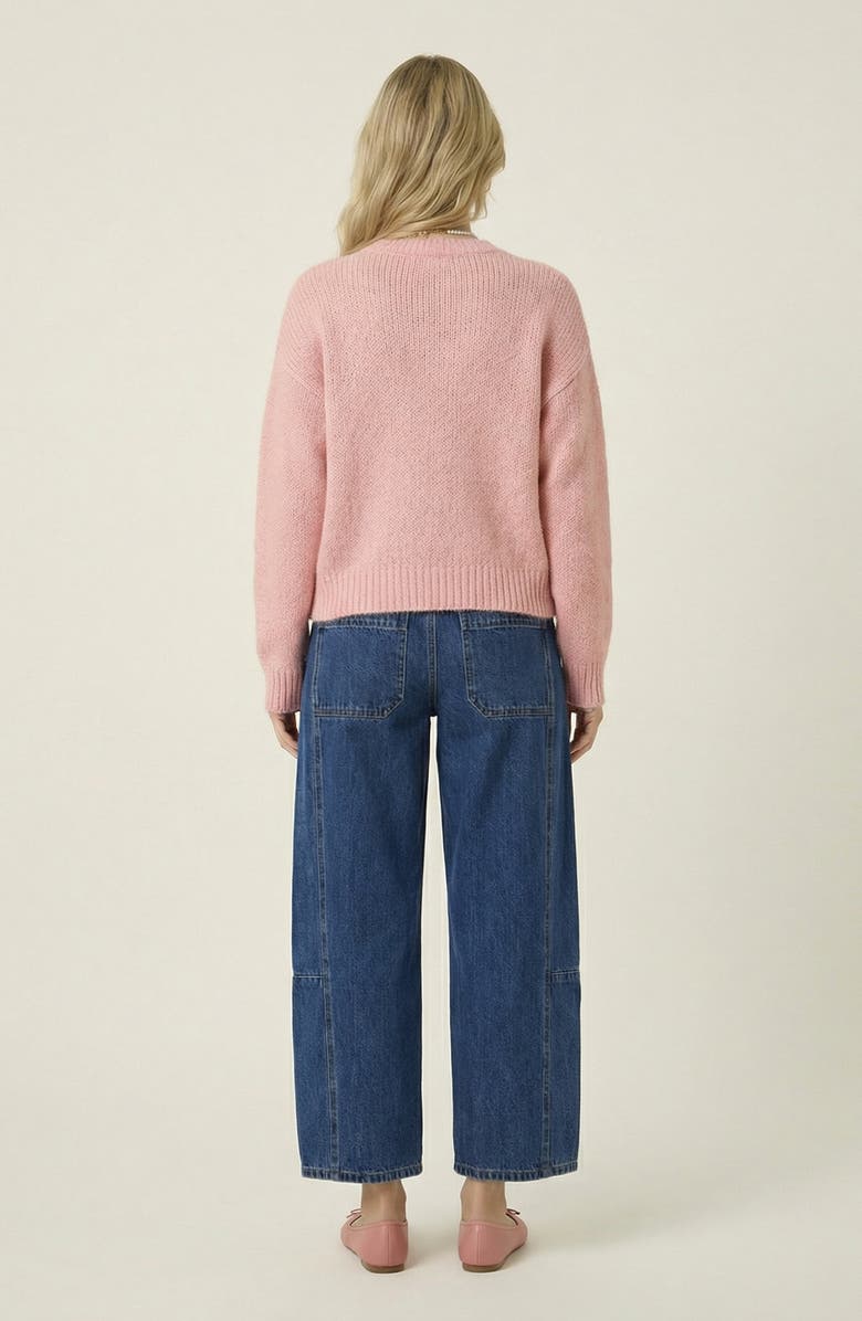 Modenaire Barrel Leg Denim Pants with Contrast Seams, High Waist and Pockets, Alternate, color, Dark Blue