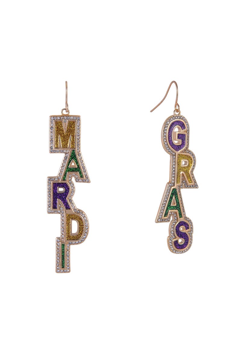 Mardi Gras Linear Earrings, Main, color, Purple