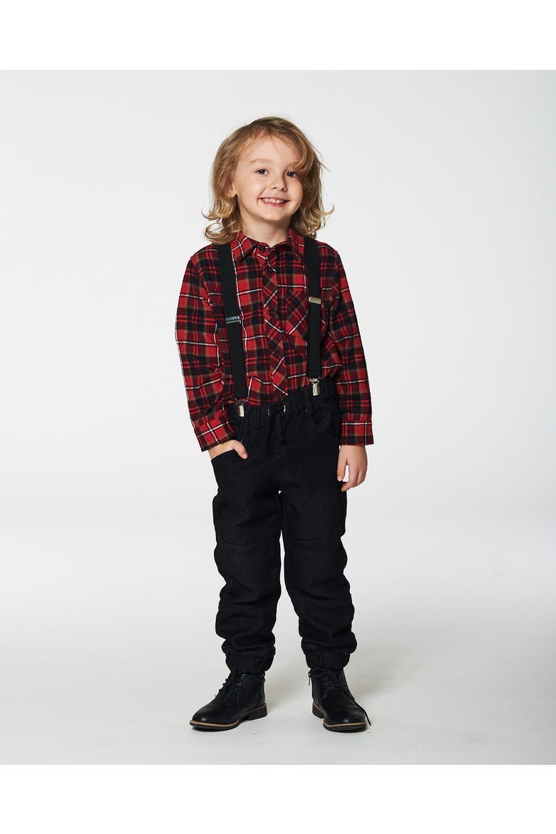 Little Boy's Long Sleeve Button Down Flannel Shirt Plaid Black And Red, Alternate, color, Red Plaid