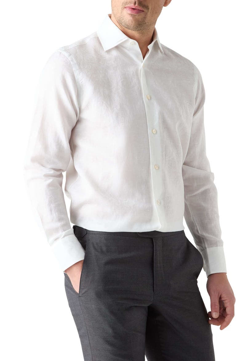 Reynolds Paisley Jacquard Cotton Linen Blend Shirt in Contemporary fit, Main, color, White