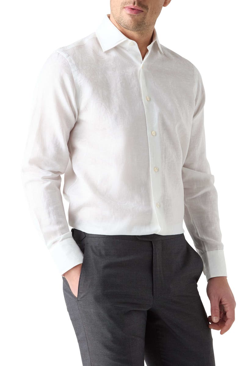 Robert Talbott Reynolds Paisley Jacquard Cotton Linen Blend Shirt in Contemporary fit, Main, color, White