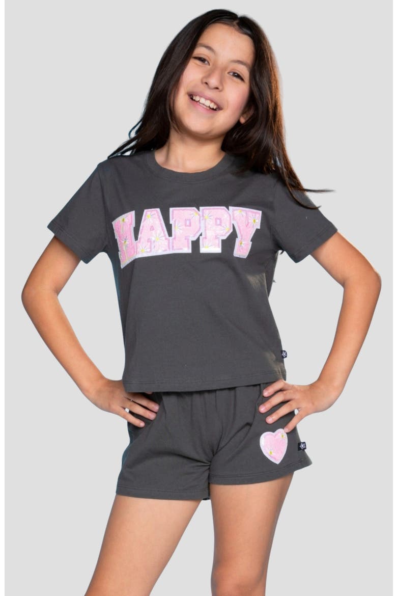 Kids' Easy Sequin Top & Shorts Set, Alternate, color, DARK GREY PINK