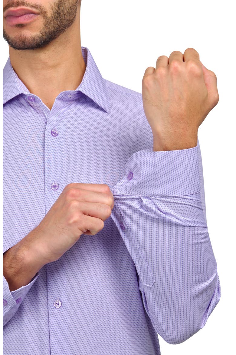 Slim Fit Broken Stripe Print Recycled Performance Stretch Dress Shirt, Alternate, color, WHITE PURPLE