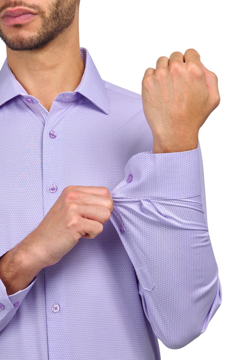 W.R.K Slim Fit Broken Stripe Print Recycled Performance Stretch Dress Shirt, Alternate, color, White Purple