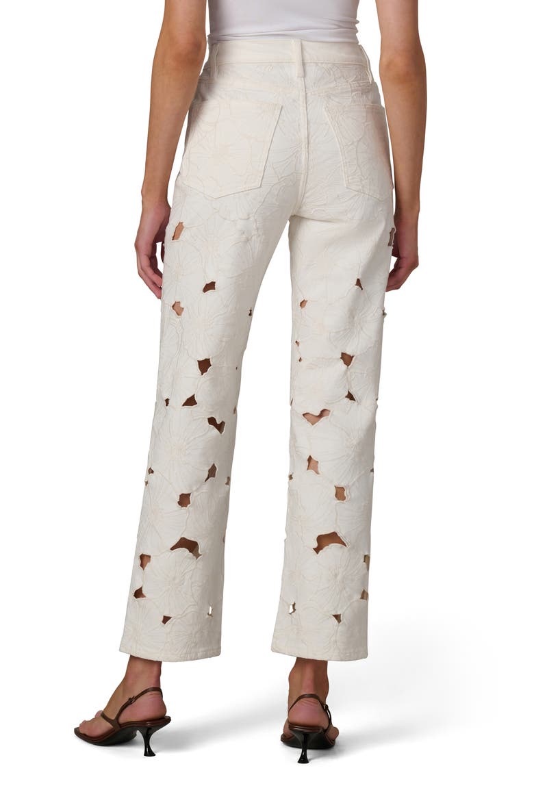 The Margot Floral Eyelet Ankle Straight Leg Jeans, Alternate, color, ECRU FLORAL
