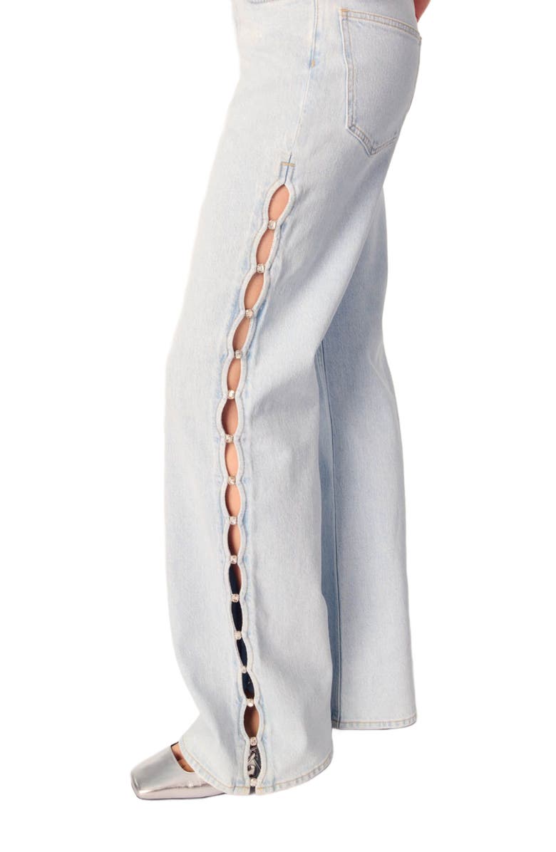 maje Wide-leg rhinestone cutaway jeans, Alternate, color, 