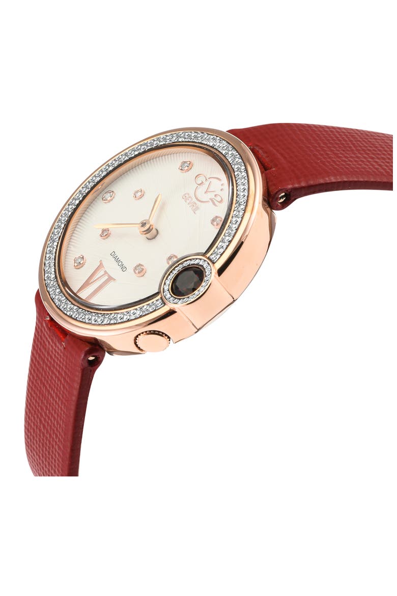 Perugia Diamond Leather Strap Watch, 33mm - 0.10 ctw, Alternate, color, RED