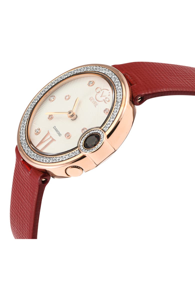 GV2 Perugia Diamond Leather Strap Watch, 33mm - 0.10 ctw, Alternate, color, Red