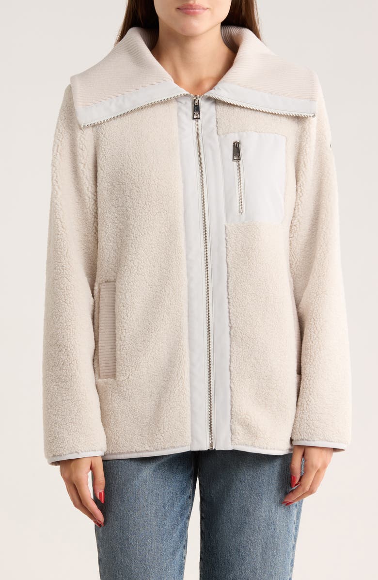 Michael Kors Zip Fleece Jacket, Main, color, Ivory/ Carbon Grey