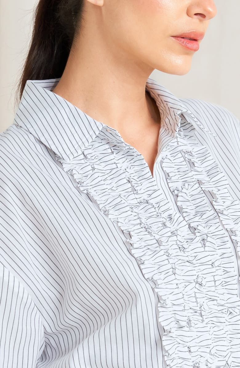 FREEMARKET Tuxedo Long Sleeve Shirt, Alternate, color, White/ Charcoal