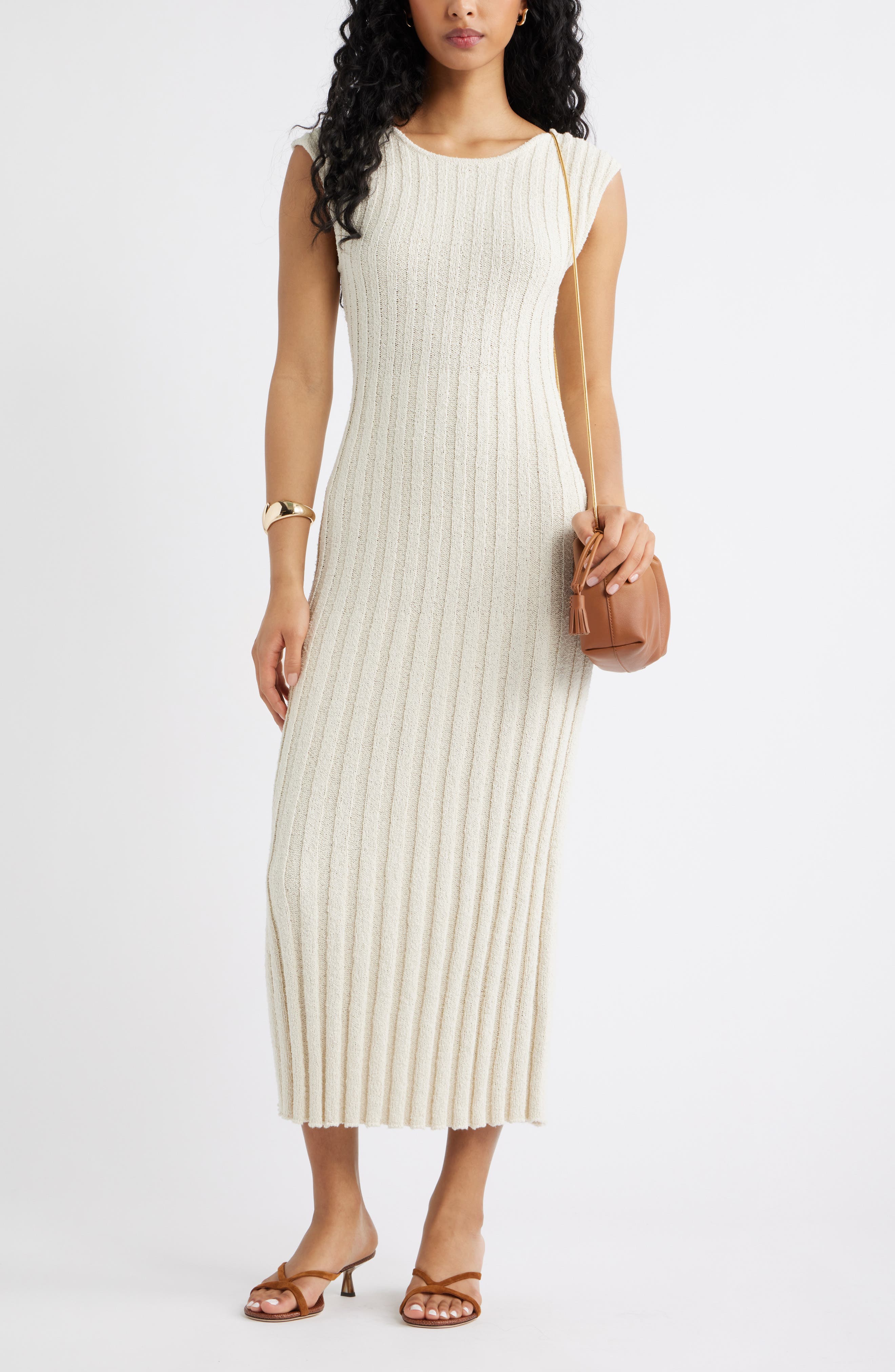Tie Back Cap Sleeve Rib Sweater Dress - image 4