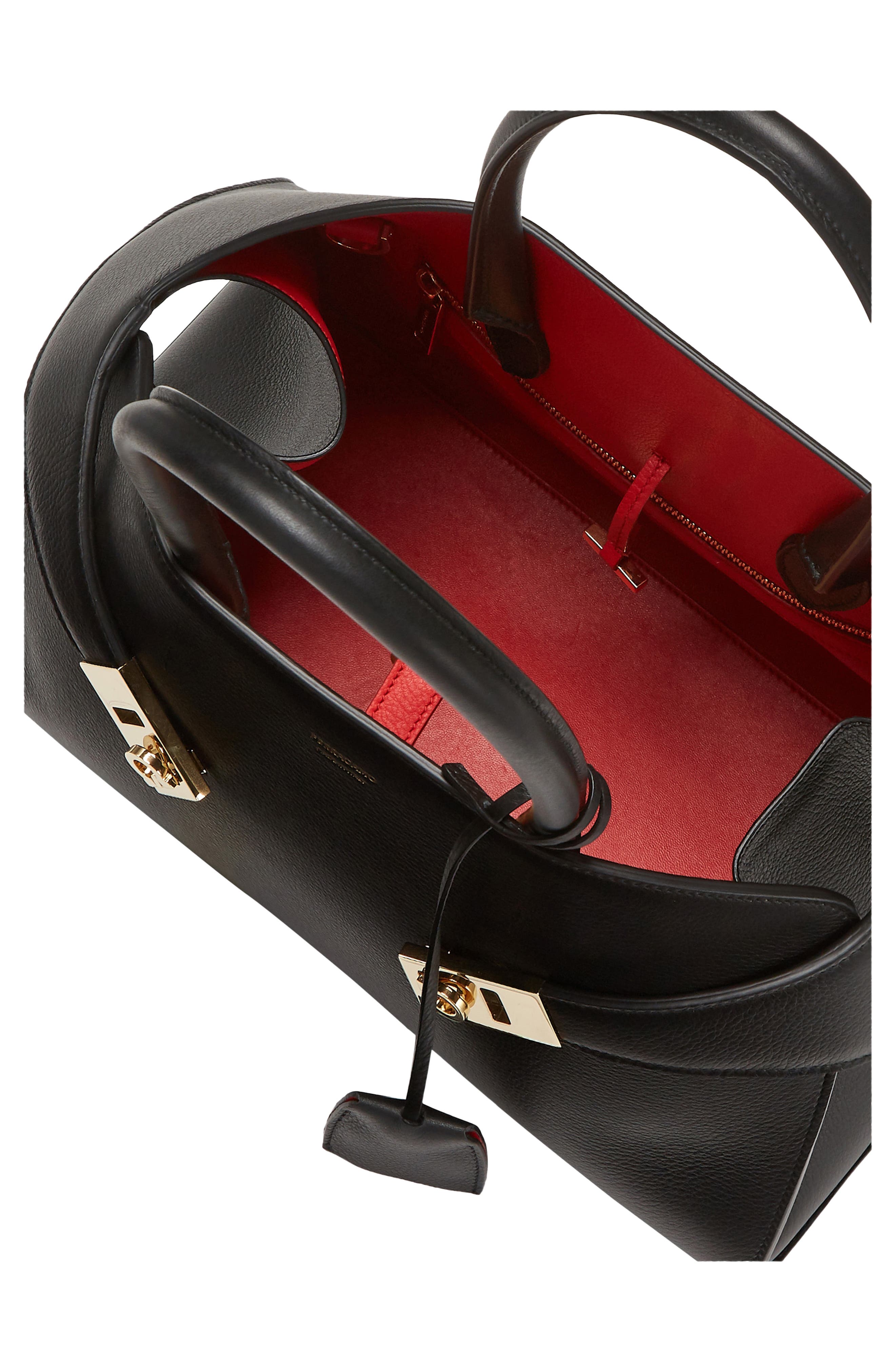 FERRAGAMO Hug Small Leather Top Handle Bag, Alternate, color, Nero