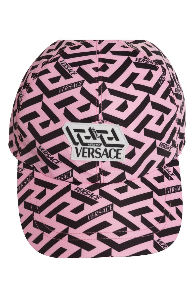 Versace Greek Key Logo Baseball Cap, Alternate, color, Candy Black