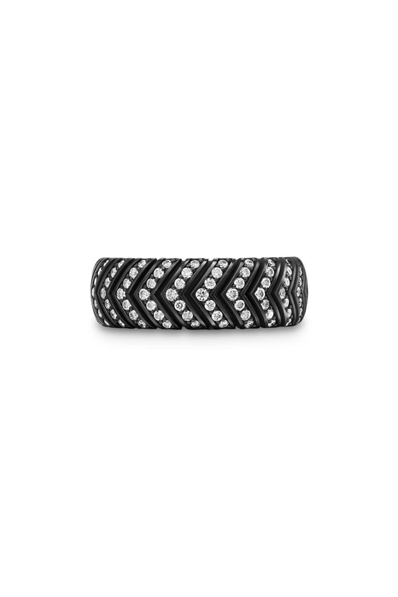 Men's Chevron Band Ring in Black Titanium with Diamonds, 8mm, Alternate, color, BLACK