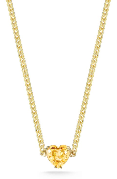 Cubic Zirconia Heart Curb Chain Necklace