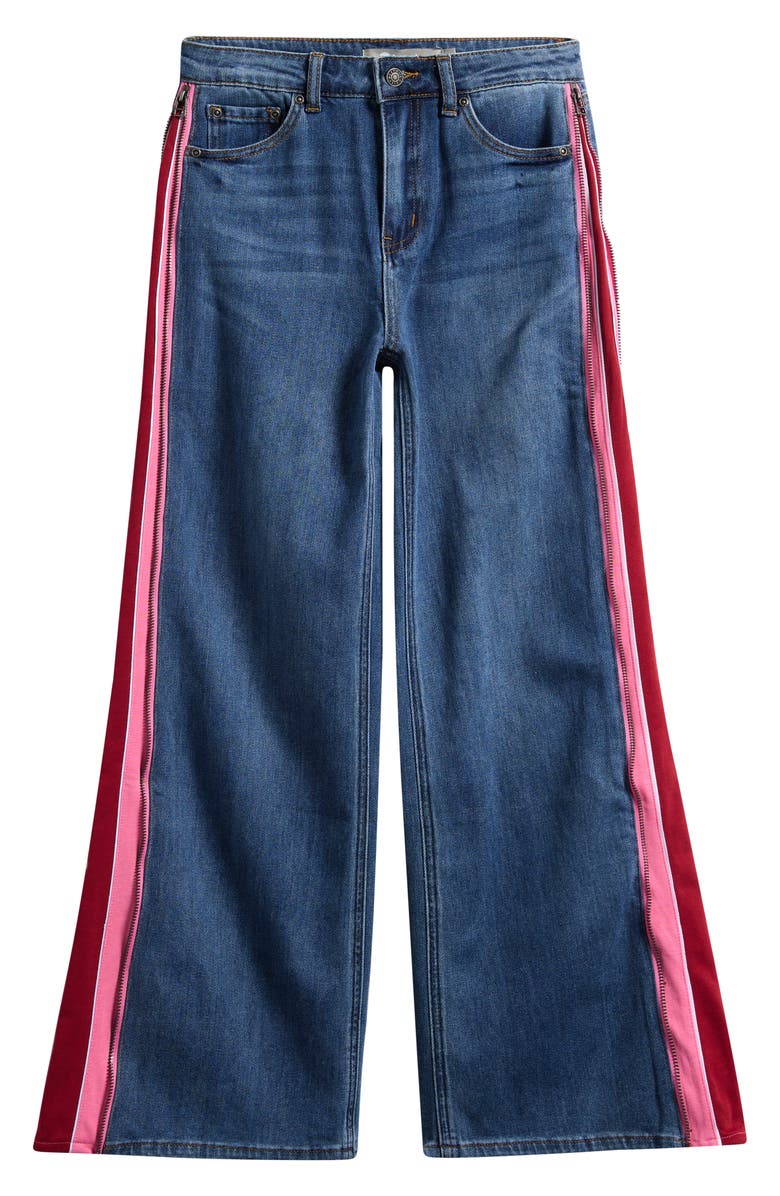 Tractr Kids' Track Stripe Wide Leg Jeans, Main, color, Red Panel/ Indigo