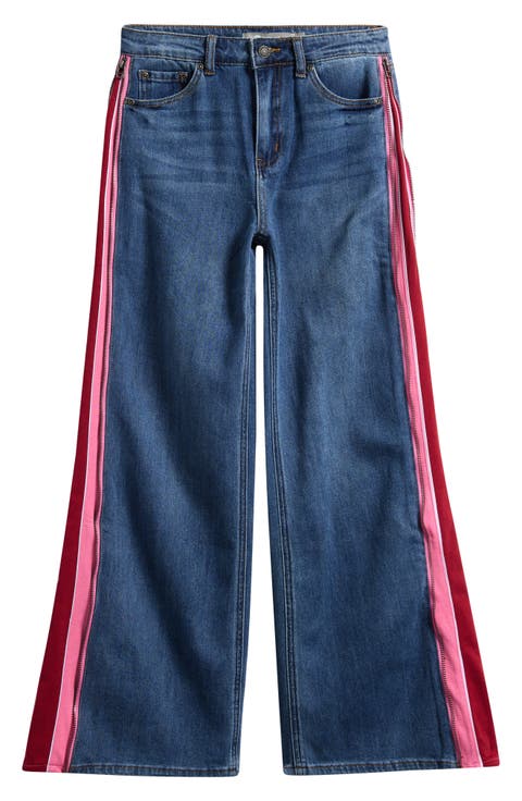 Kids' Track Stripe Wide Leg Jeans (Big Kid)