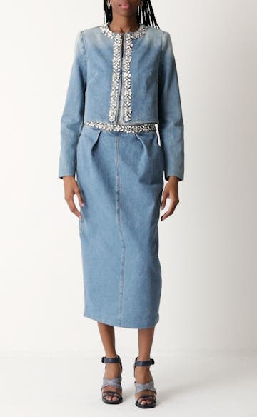 Zimmermann Crystal Embellished Denim Midi Skirt | Nordstrom