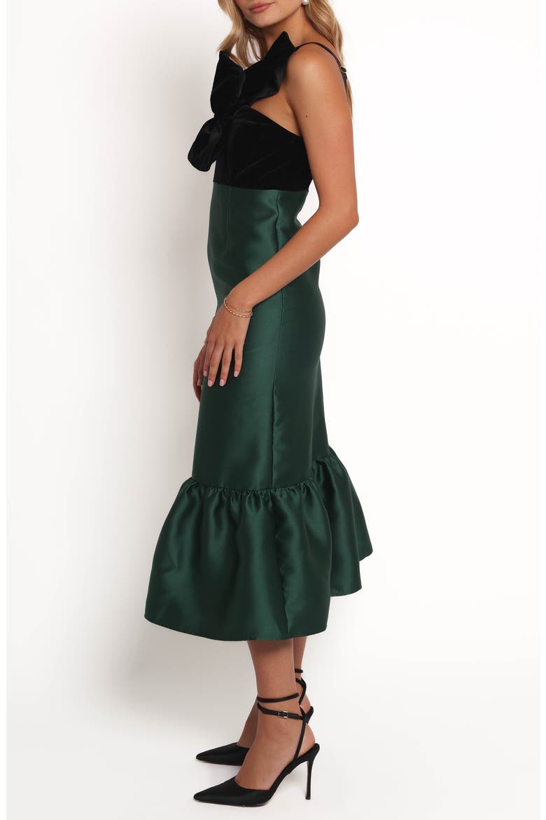 Amelia One-Shoulder Velvet & Satin Dress, Alternate, color, BLACK/ EMERALD