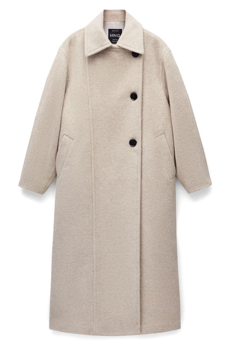 Asymmetric Double Breasted Wool Blend Coat, Alternate, color, ECRU