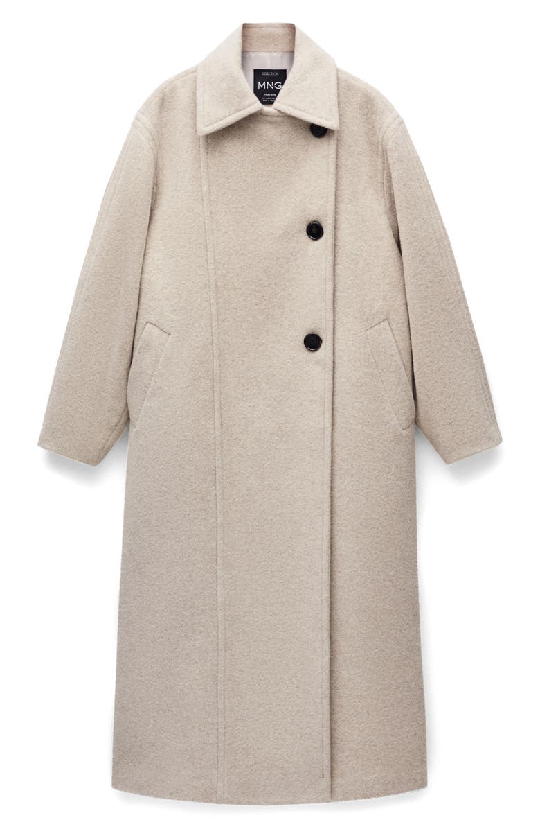 Asymmetric Double Breasted Wool Blend Coat