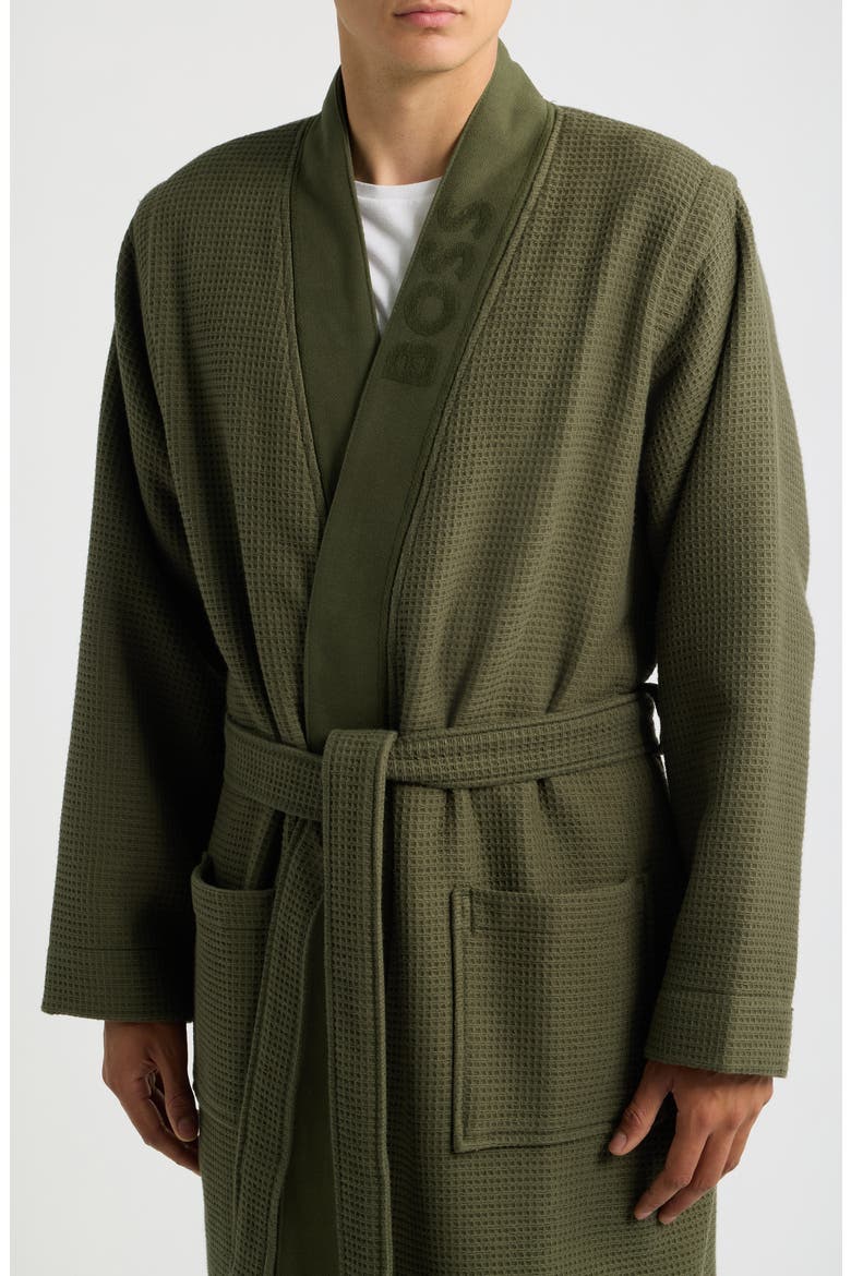 Waffle Knit Robe, Alternate, color, OPEN GREEN