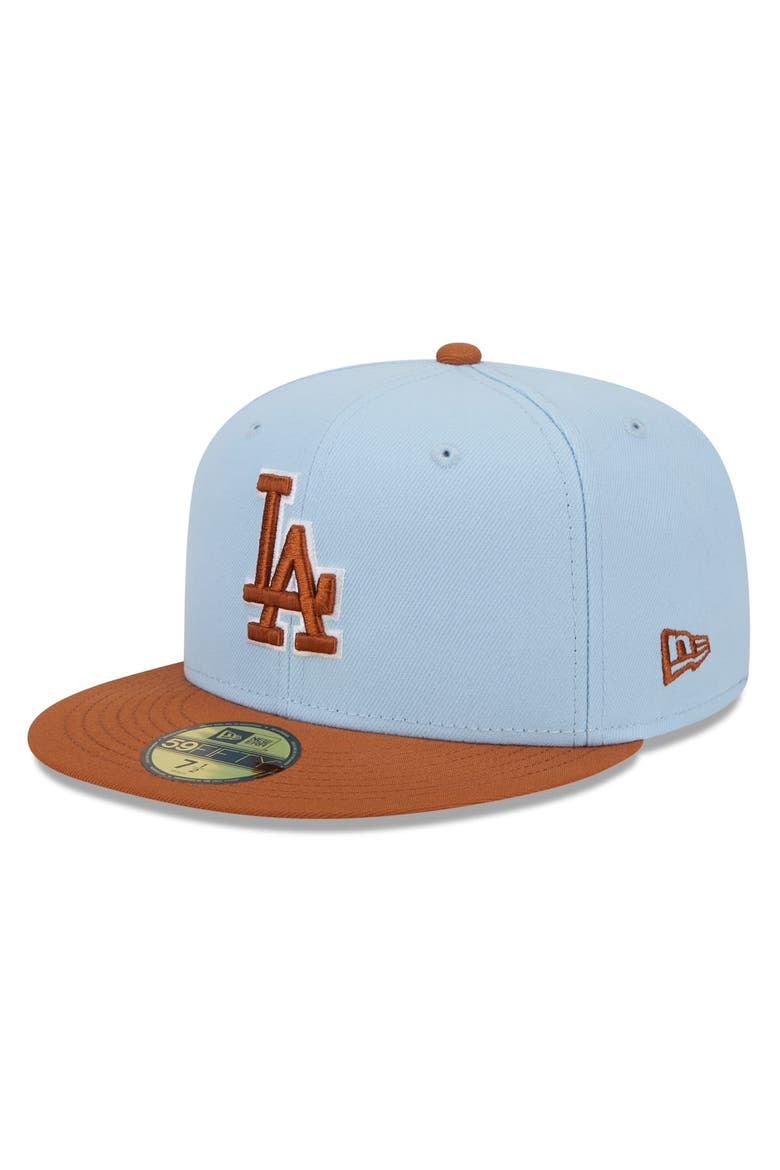 Men's New Era Light Blue/Brown Los Angeles Dodgers Spring Color Basic Two-Tone 59FIFTY Fitted Hat, Main, color, Light Blue