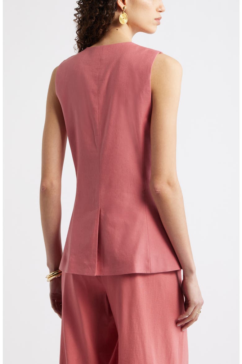 Linen Blend Longline Vest, Alternate, color, PINK CLAY