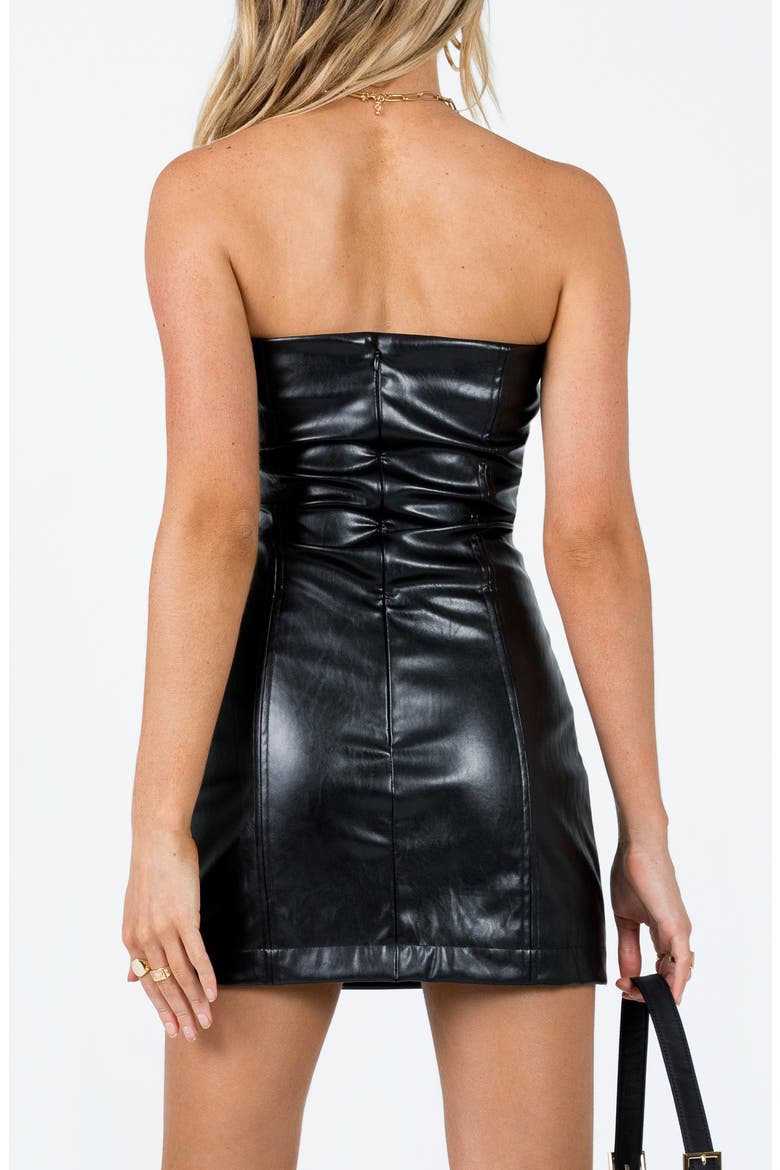Hailey Strapless Faux Leather Minidress, Alternate, color, BLACK
