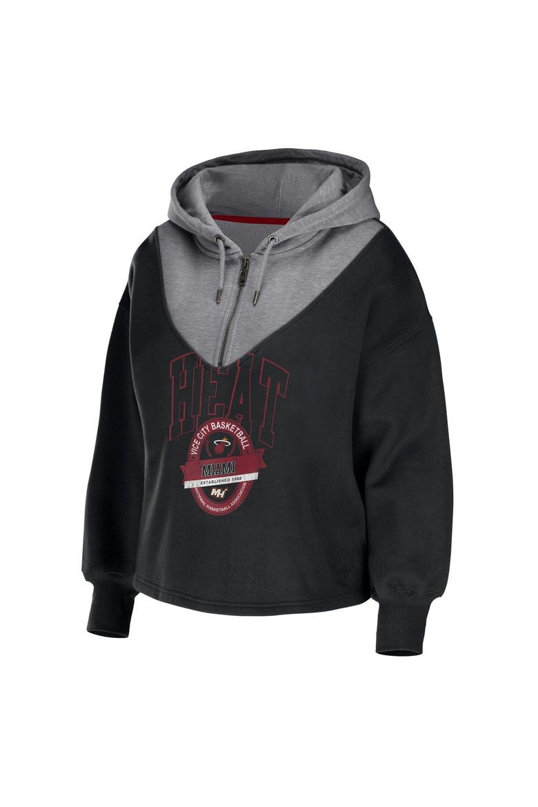 Women's WEAR by Erin Andrews Black Miami Heat Pieced Quarter-Zip Hoodie Jacket, Alternate, color, Black