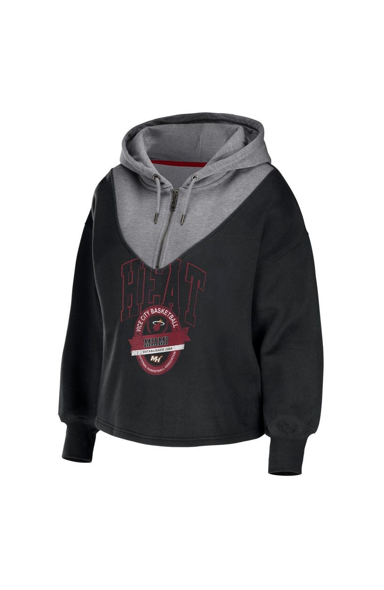 WEAR by Erin Andrews Women's WEAR by Erin Andrews Black Miami Heat Pieced Quarter-Zip Hoodie Jacket, Alternate, color, Black
