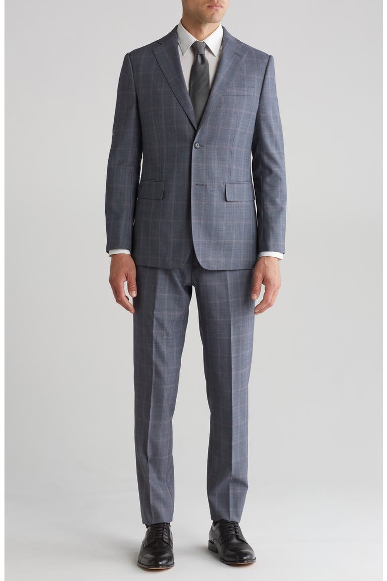 Plaid Trim Fit Wool Blend Two-Piece Suit, Main, color, GRAY