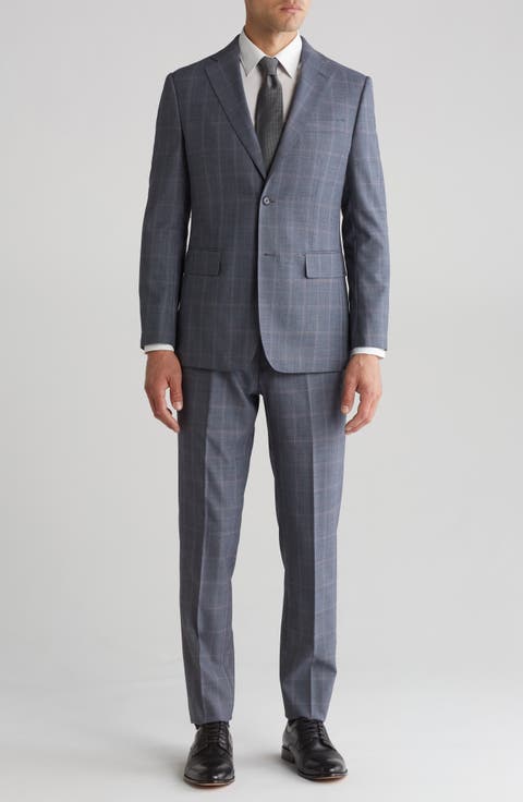 Plaid Trim Fit Wool Blend Two-Piece Suit