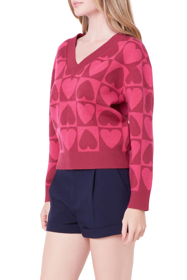 Heart V-Neck Pullover Sweater, Alternate, color, PINK MULTI