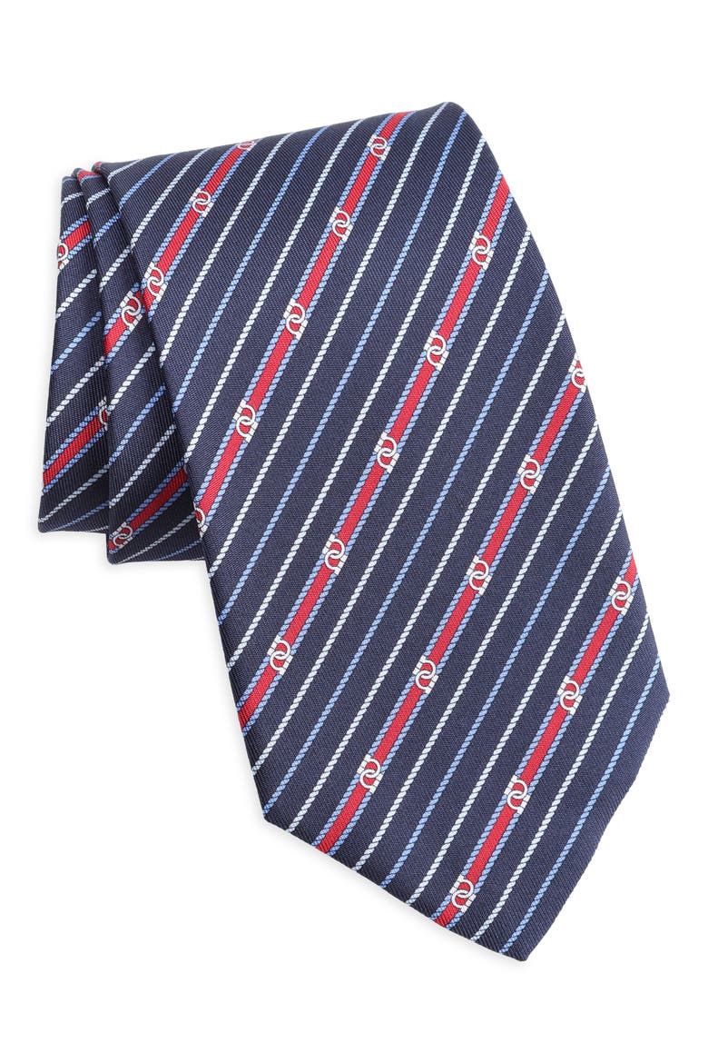 Treccia Silk Tie, Main, color, NAVY