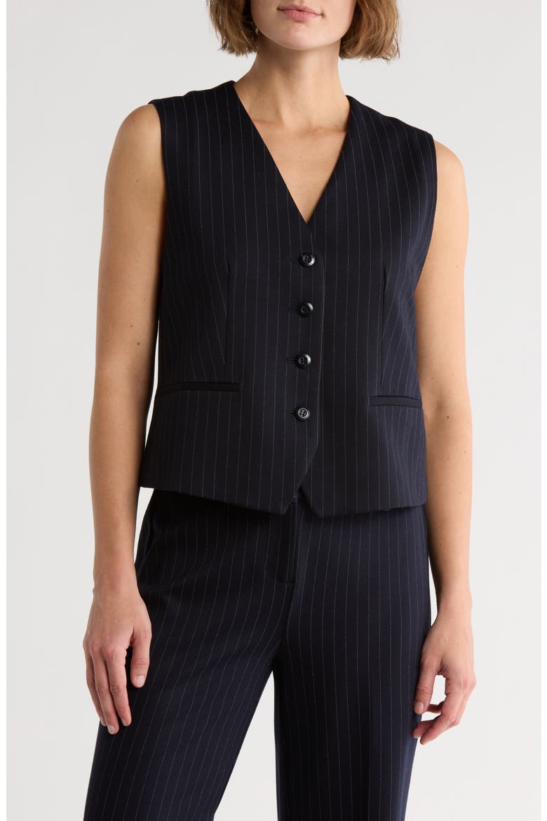 Pinstripe Ponte Vest, Main, color, NAVY