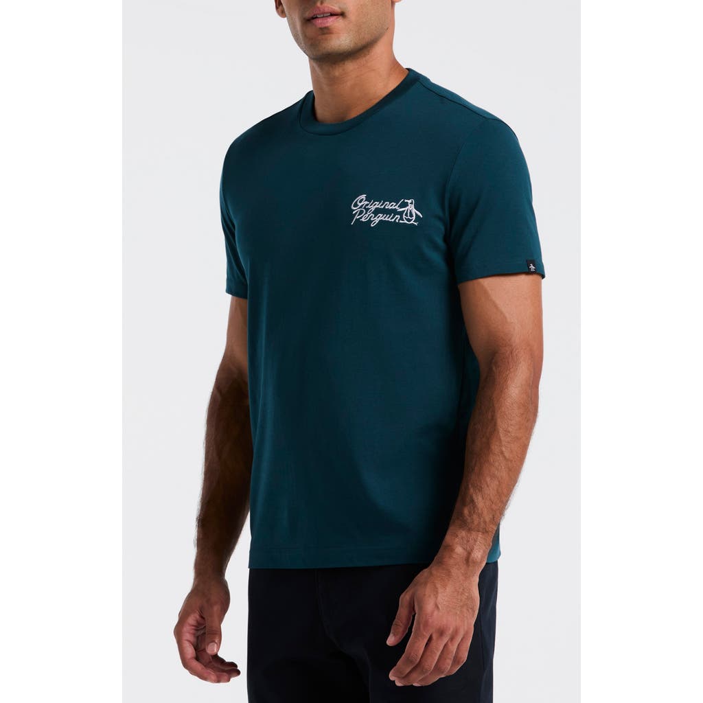 Original Penguin Poker Logo Embroidered Graphic T-shirt In Green