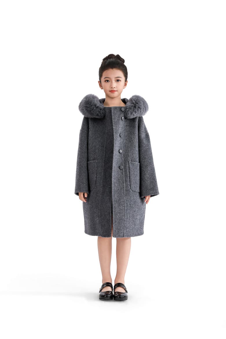 Wool Coat with Faux Fur Hood, Main, color, Grey