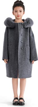 Tulleen Wool Coat with Faux Fur Hood