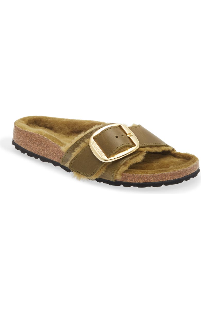 Birkenstock Madrid Big Buckle Genuine Shearling Lined Sandal, Main, color, Green Olive/ Green Olive